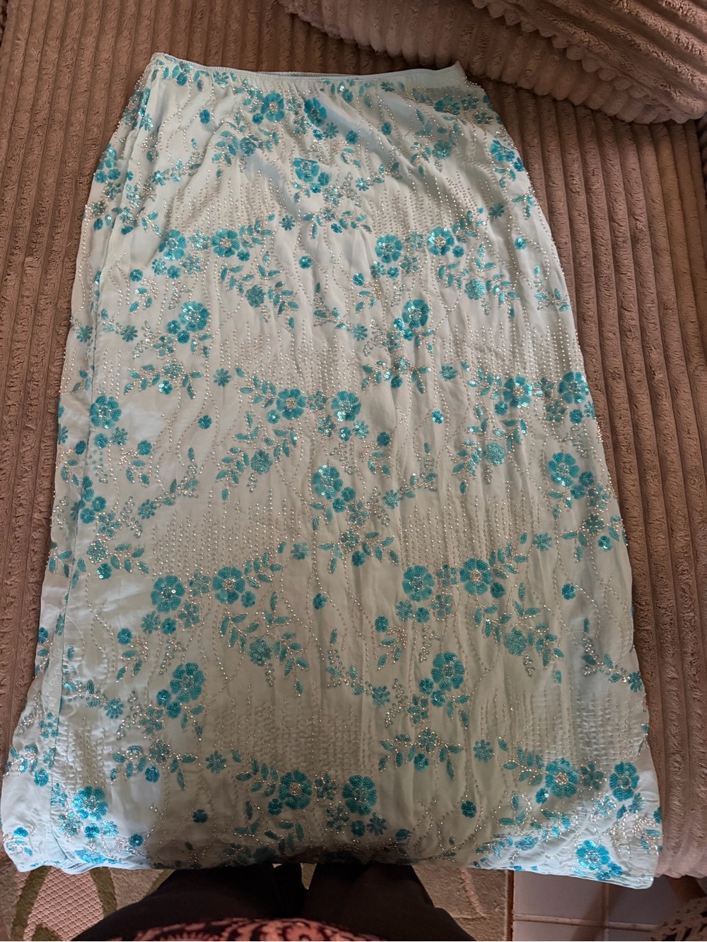 Embroidered Aqua Floral Maxi Skirt